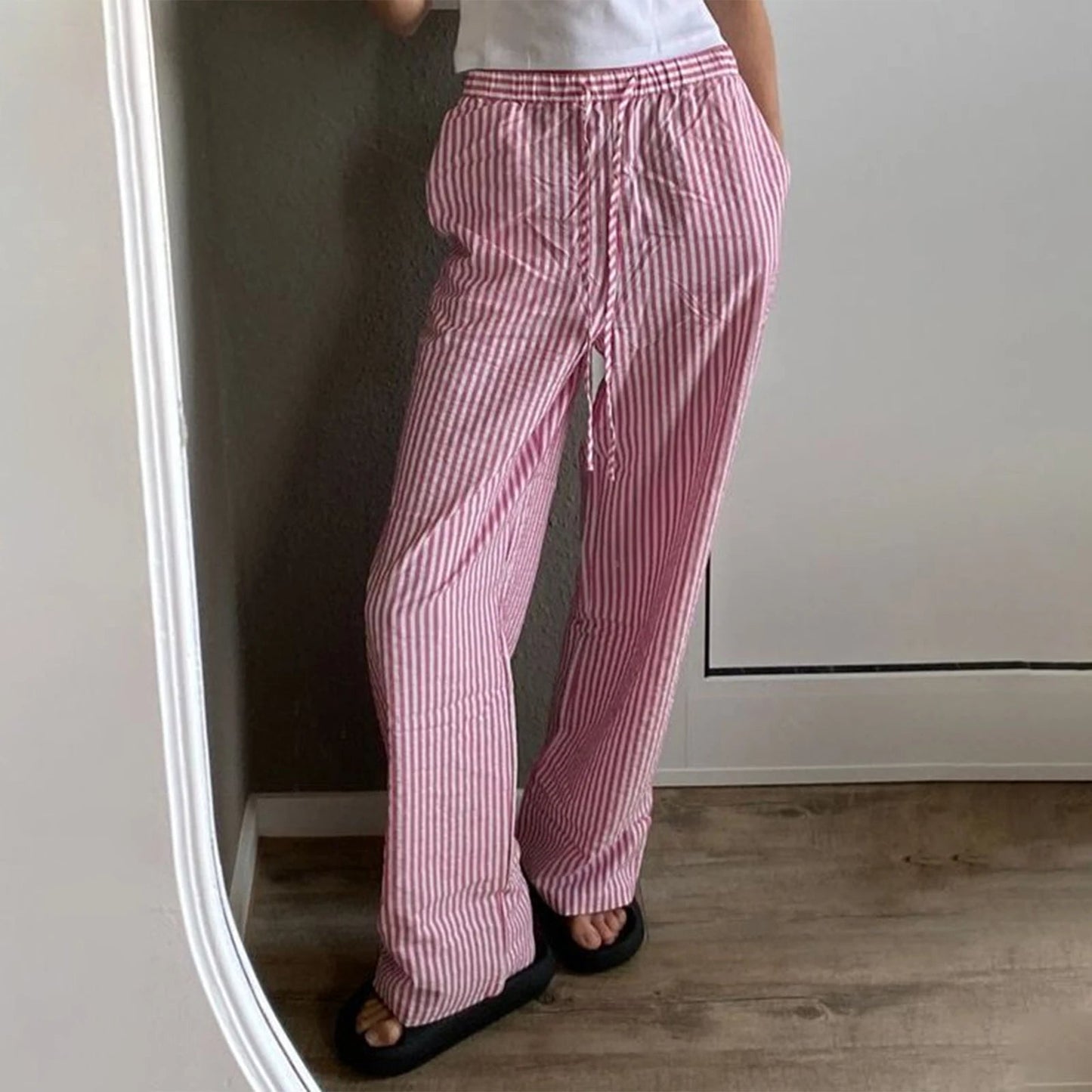 Pantalon décontracté à rayures marine pour femme