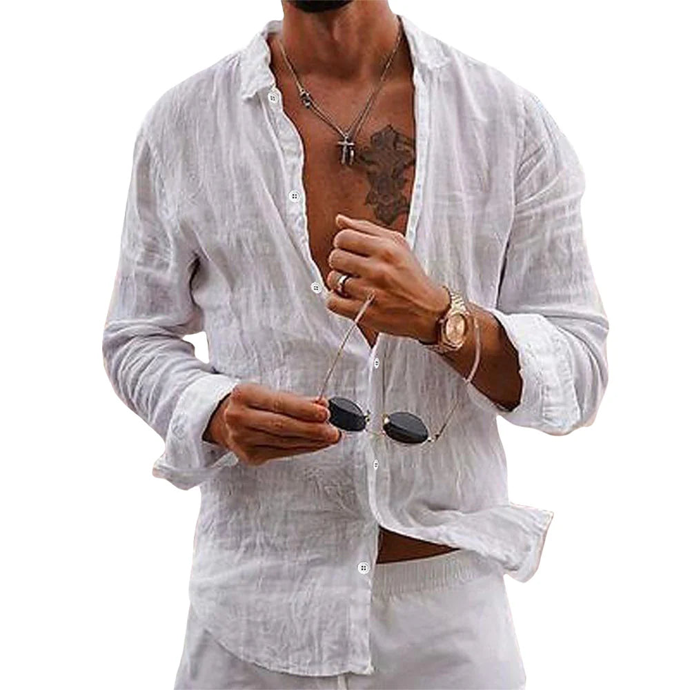 Chemise Homme Lin Fresh Élégante Manches Longues - LuxeStyle