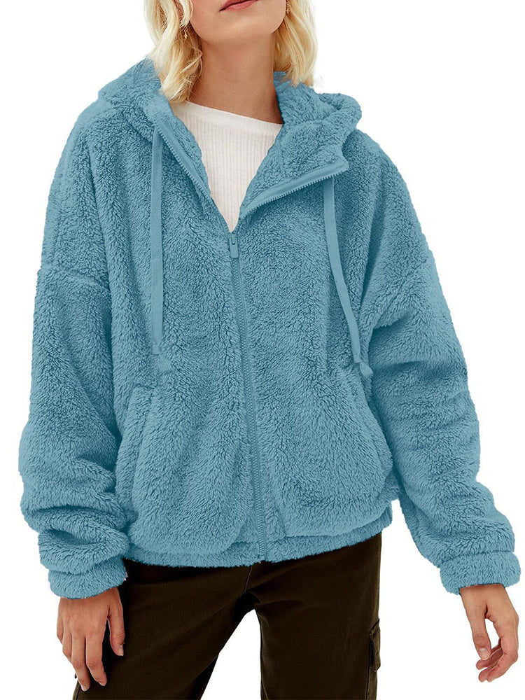 Blouson Polaire Brun Féminin Capuche