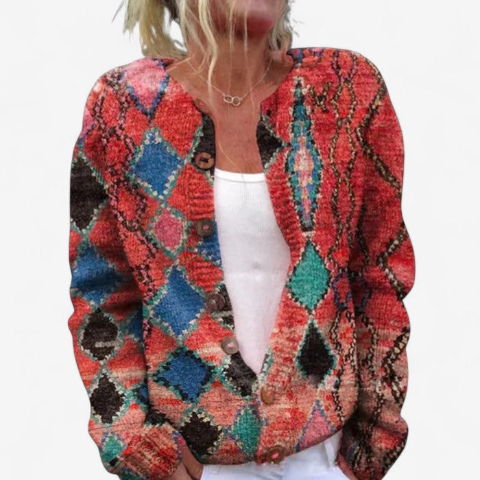 Cardigan Femme Imprimé Manches Longues Boutonné