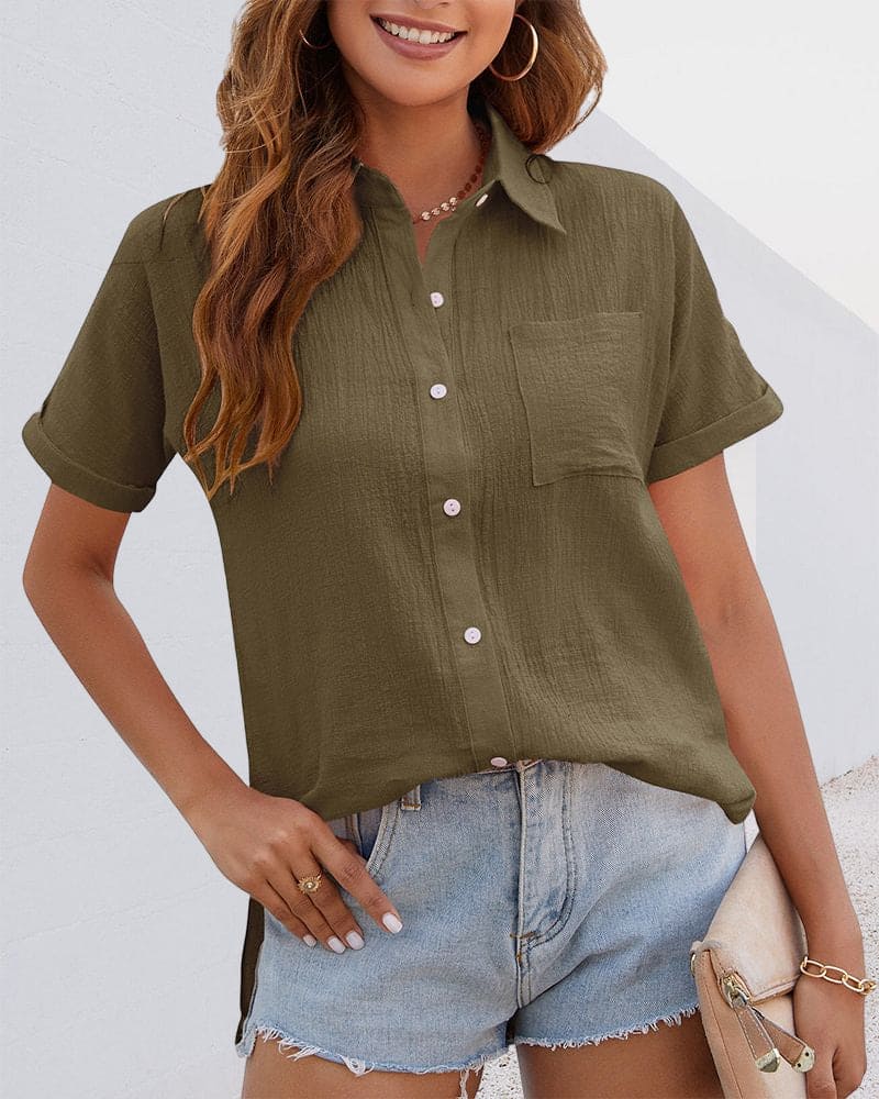 Blouse Élégante Femme – Chemisier Décontracté à Manches Courtes
