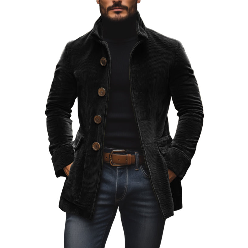 Manteau Homme Élégant en Velours - Taille Affûtée & Col Montant