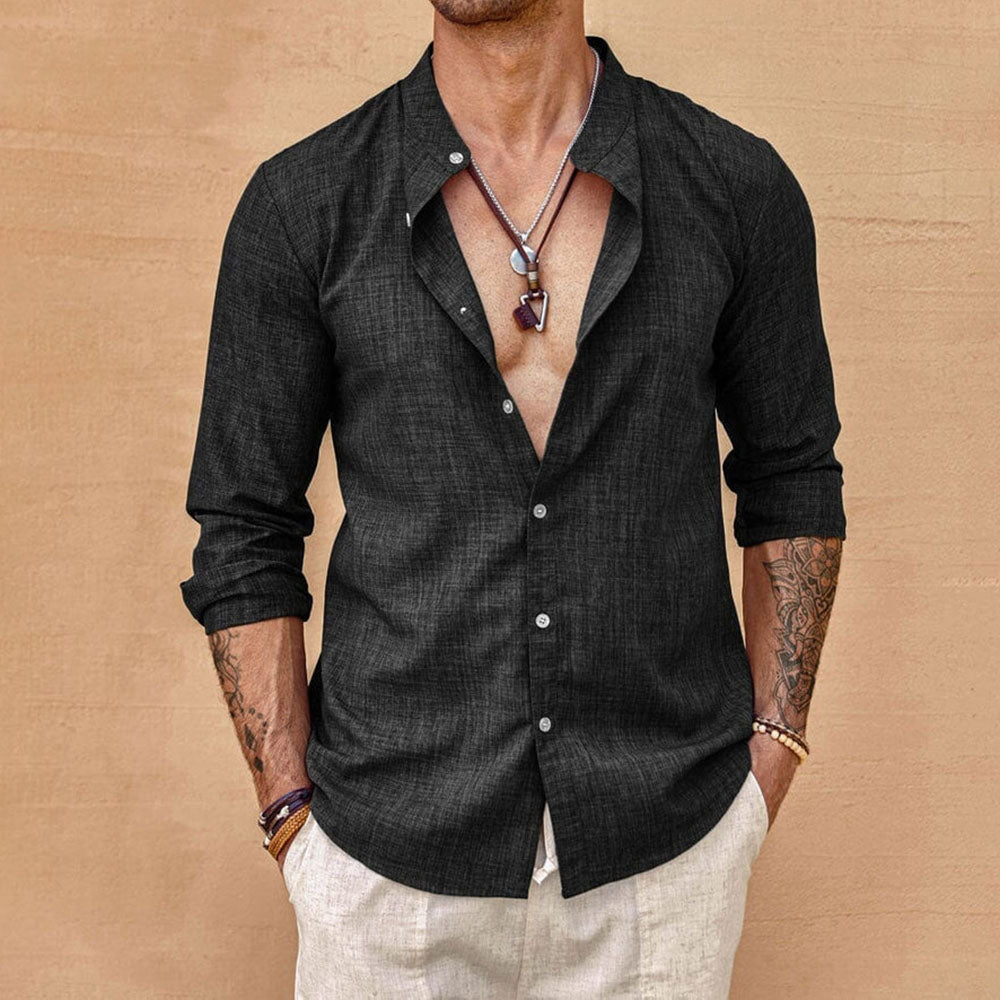 Chemise Homme Lin Blanc Élégant Décontracté