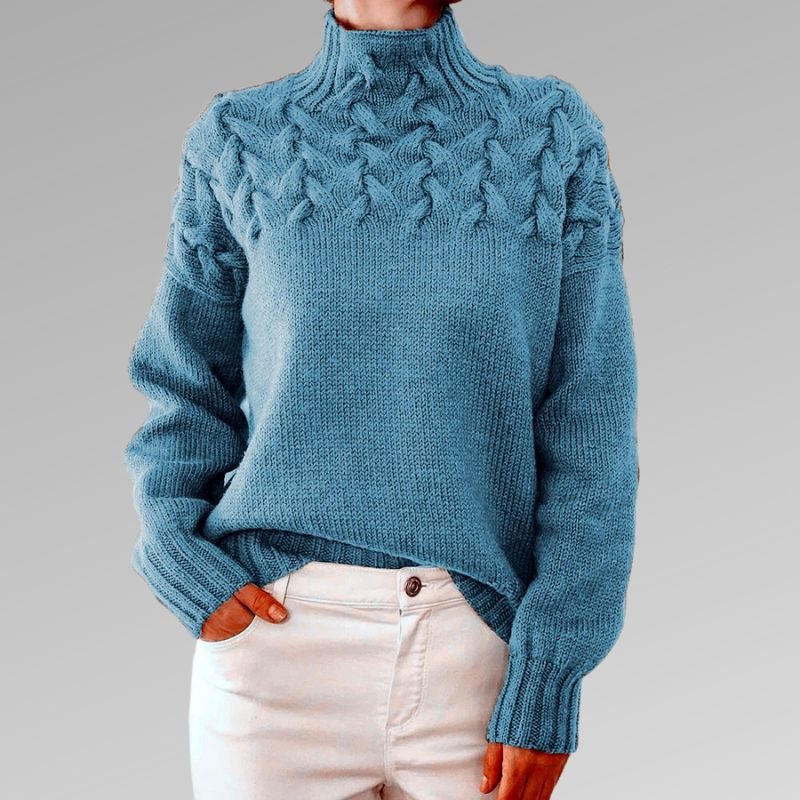 Pull Femme Laine Douce Brun Col Rond Torsadé