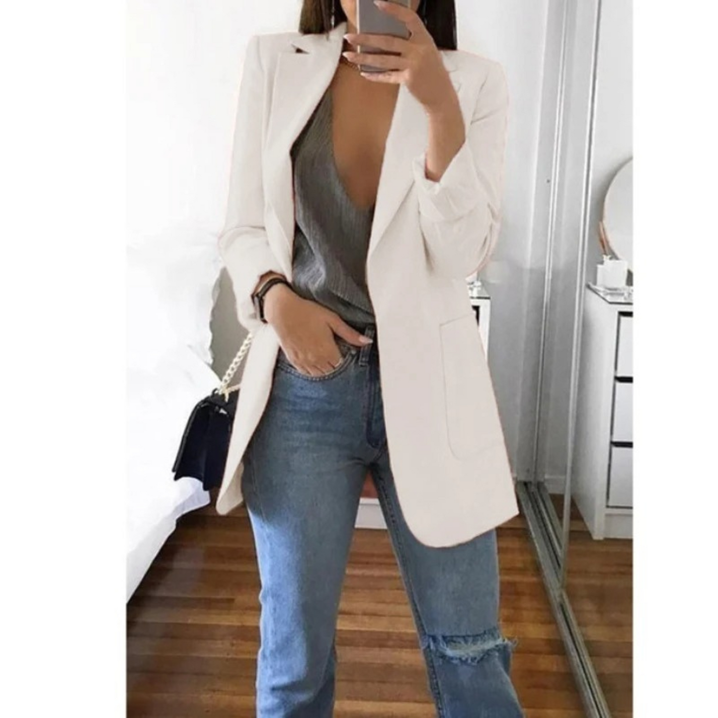Veste Femme Bleu Ciel Décontractée à Manches Longues