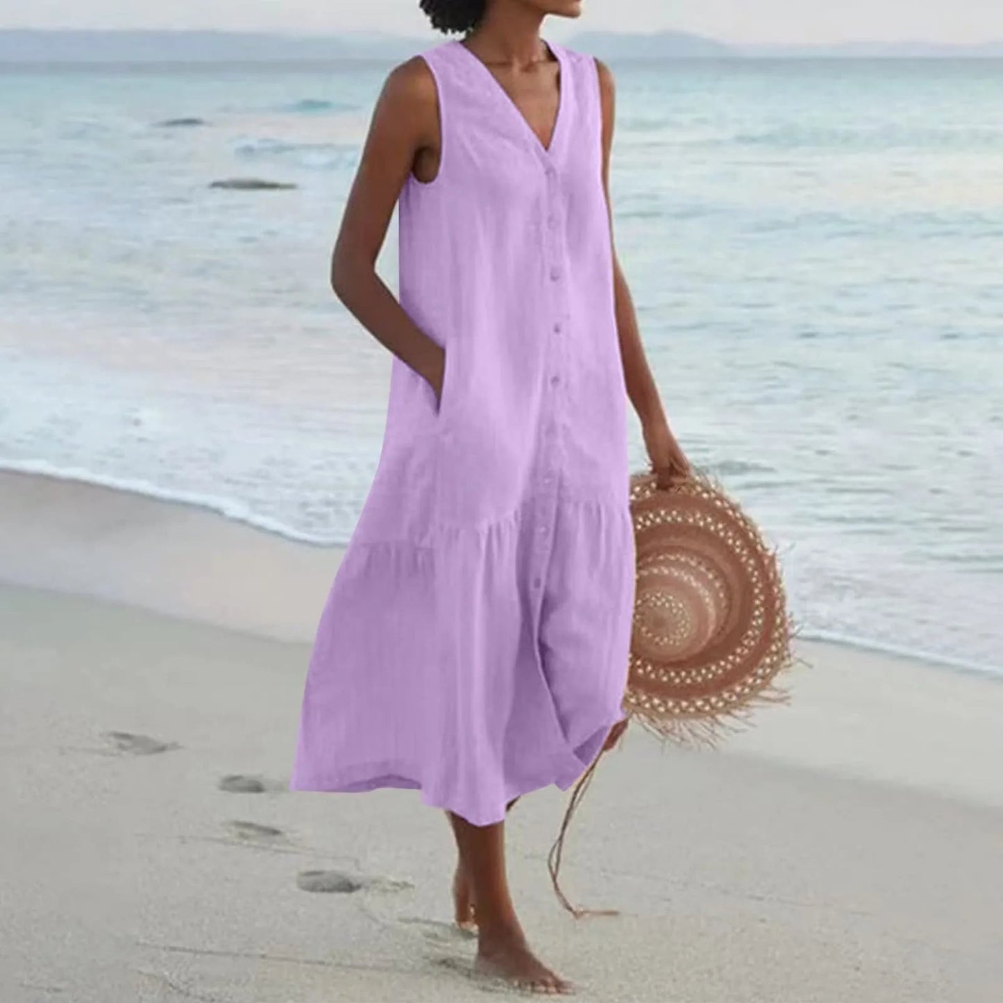 Robe Été Légère en Lin pour Femme