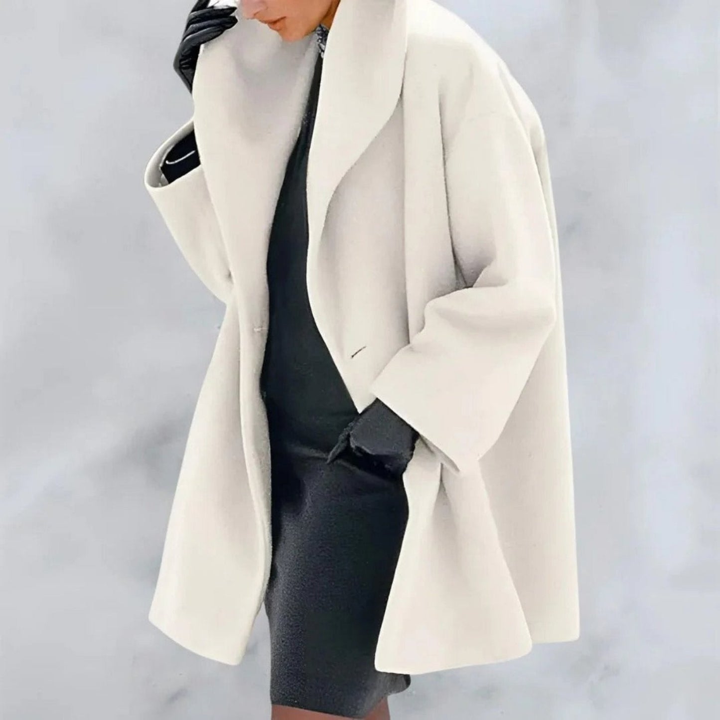 Manteau Femme Noir Chic à Col Dégagé