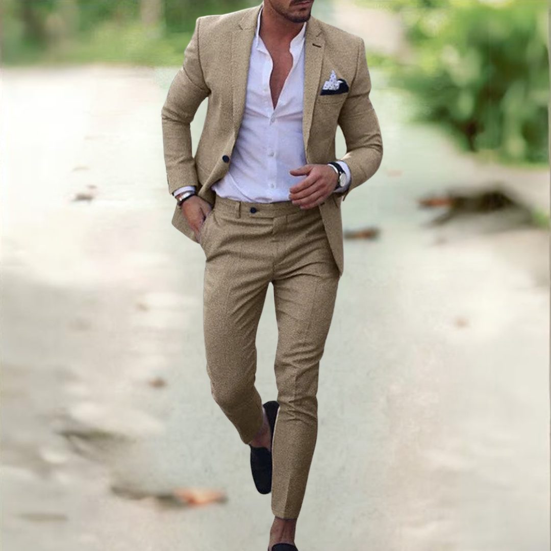Costume Homme Noir Élégant Taille Slim avec Poche Côtelée