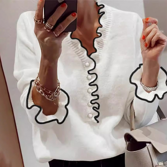 Blouse Féminine Blanche Brodée avec Volants - LuxeStyle