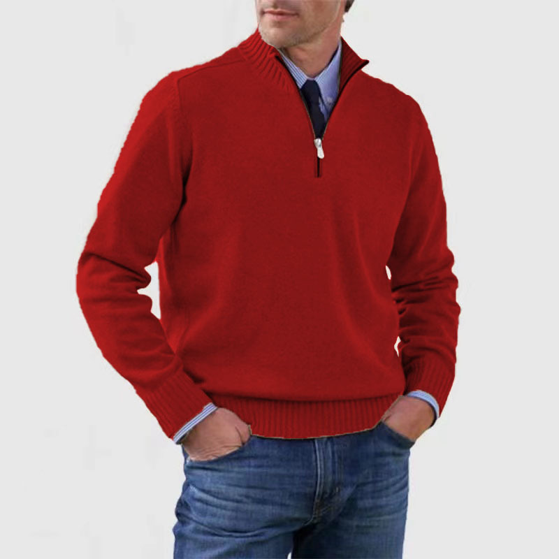 Pull Homme Rouge Doux à Fermeture Éclair - LuxeStyle