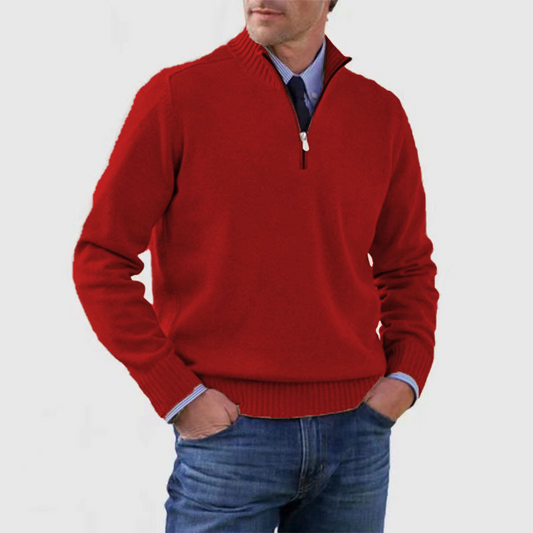Pull Homme Rouge Doux à Fermeture Éclair - LuxeStyle