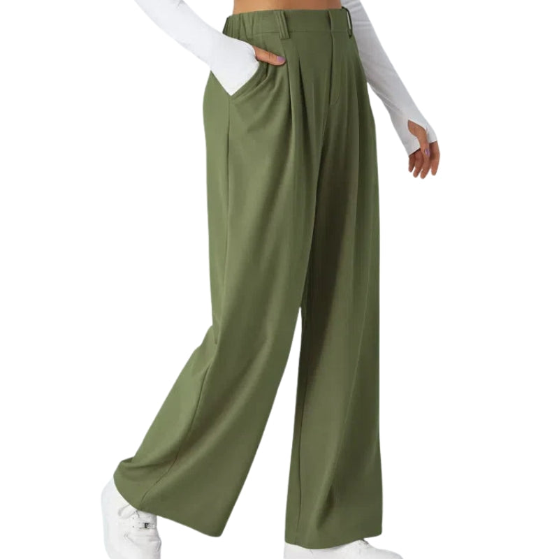 Pantalon Femme Élégant Taille Haute avec Poches Côtelées
