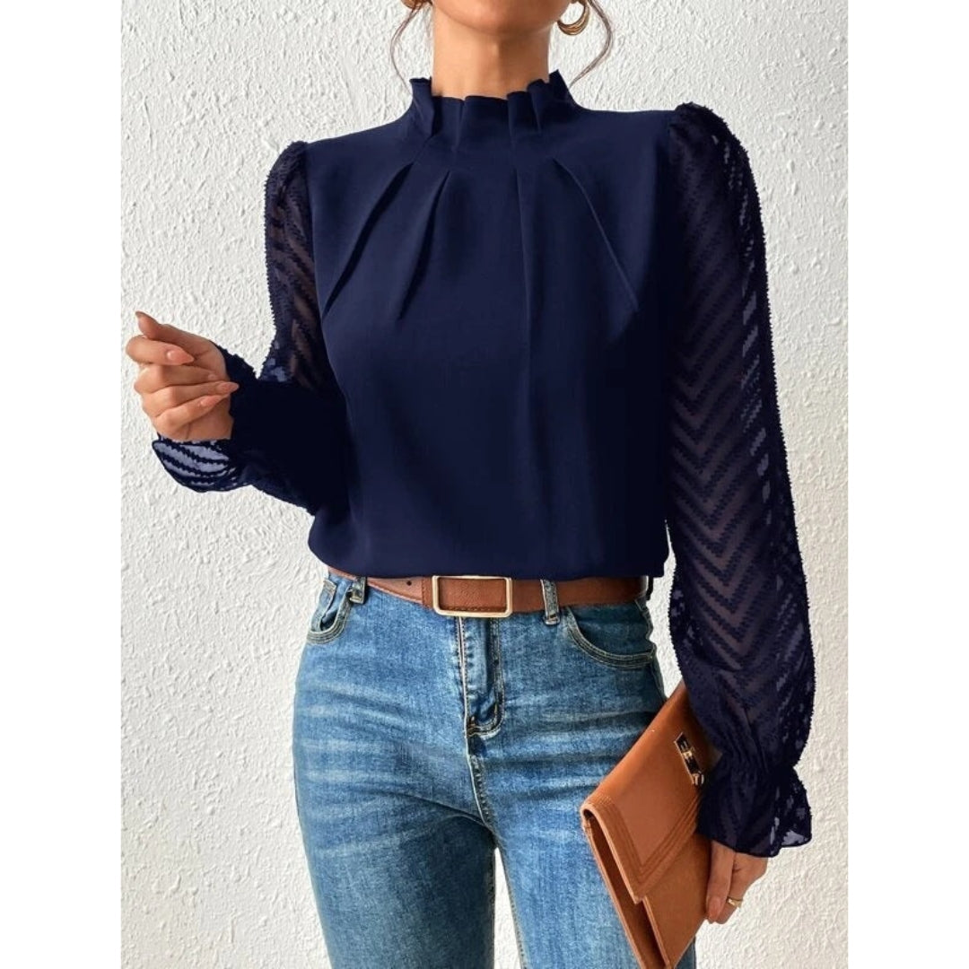 Blouse Élégante Col Montant Manches Longues
