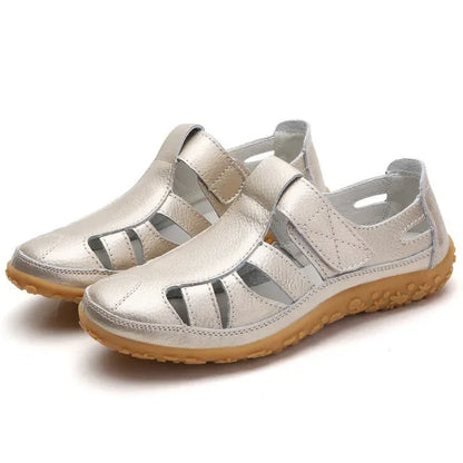 Sandales Femme Cuir Marine à Semelle Grip
