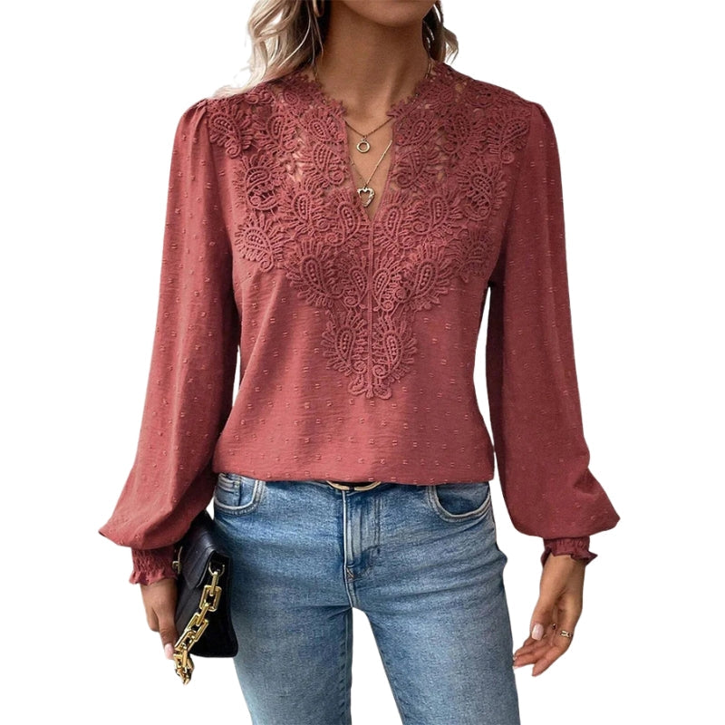 Blouse Élégante Manches Longues Dentelle Féminine - LuxeStyle