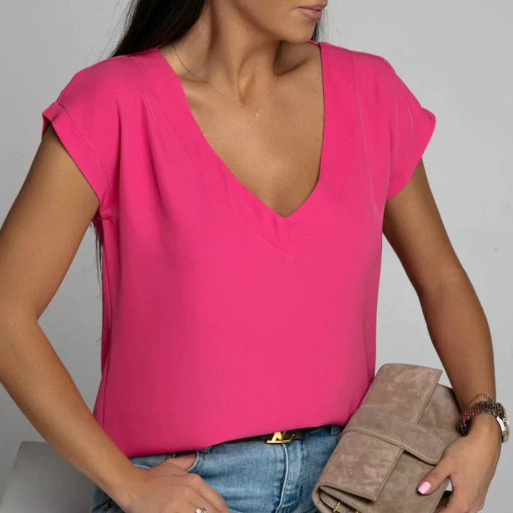 T-shirt Élégant Col V Détente Estivale