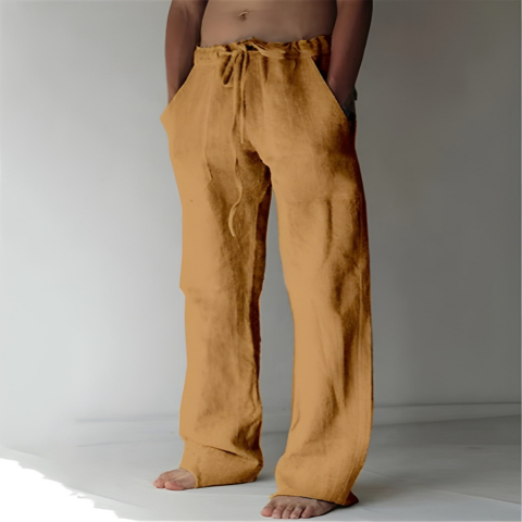 Pantalon Homme Lin Élégant Taille Grande