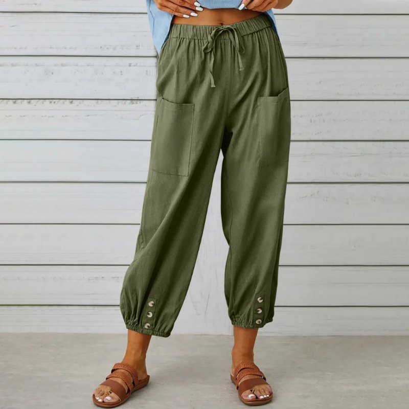 Pantalon Lin Décontracté Femme Taille Élevée