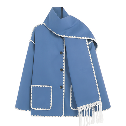 Manteau Femme Élégant en Laine avec Écharpe Élégante