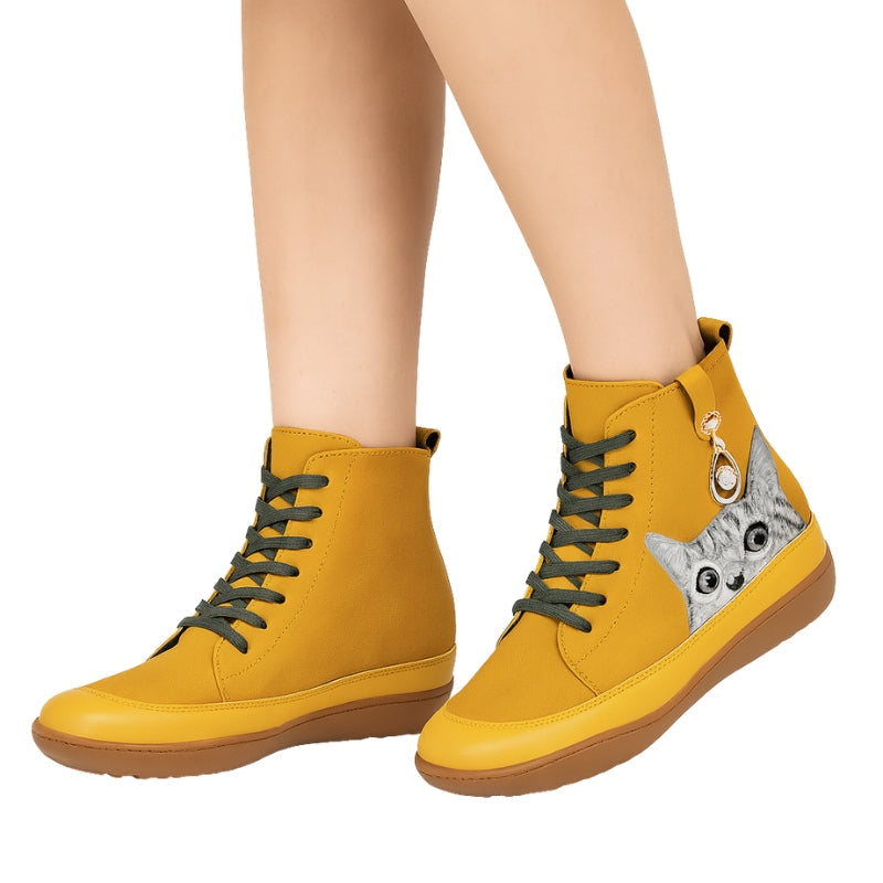 Bottines Mignonnes à Bout Rond Chat Féminin