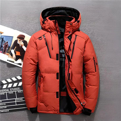 Veste Étanche Hiver Rouge Homme avec Capuchon