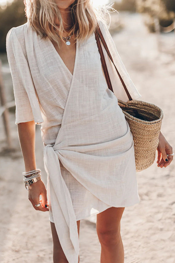 Robe décontractée en lin blanc femme été - LuxeStyle