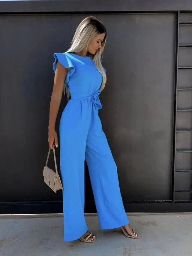 Combinaison Élégante Femme - Jumpsuit Chic à Manches Libres & Ceinture Cintrée