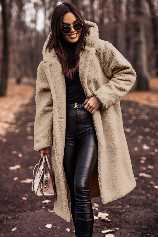 Manteau femme hiver faux cuir marron avec capuchon - LuxeStyle
