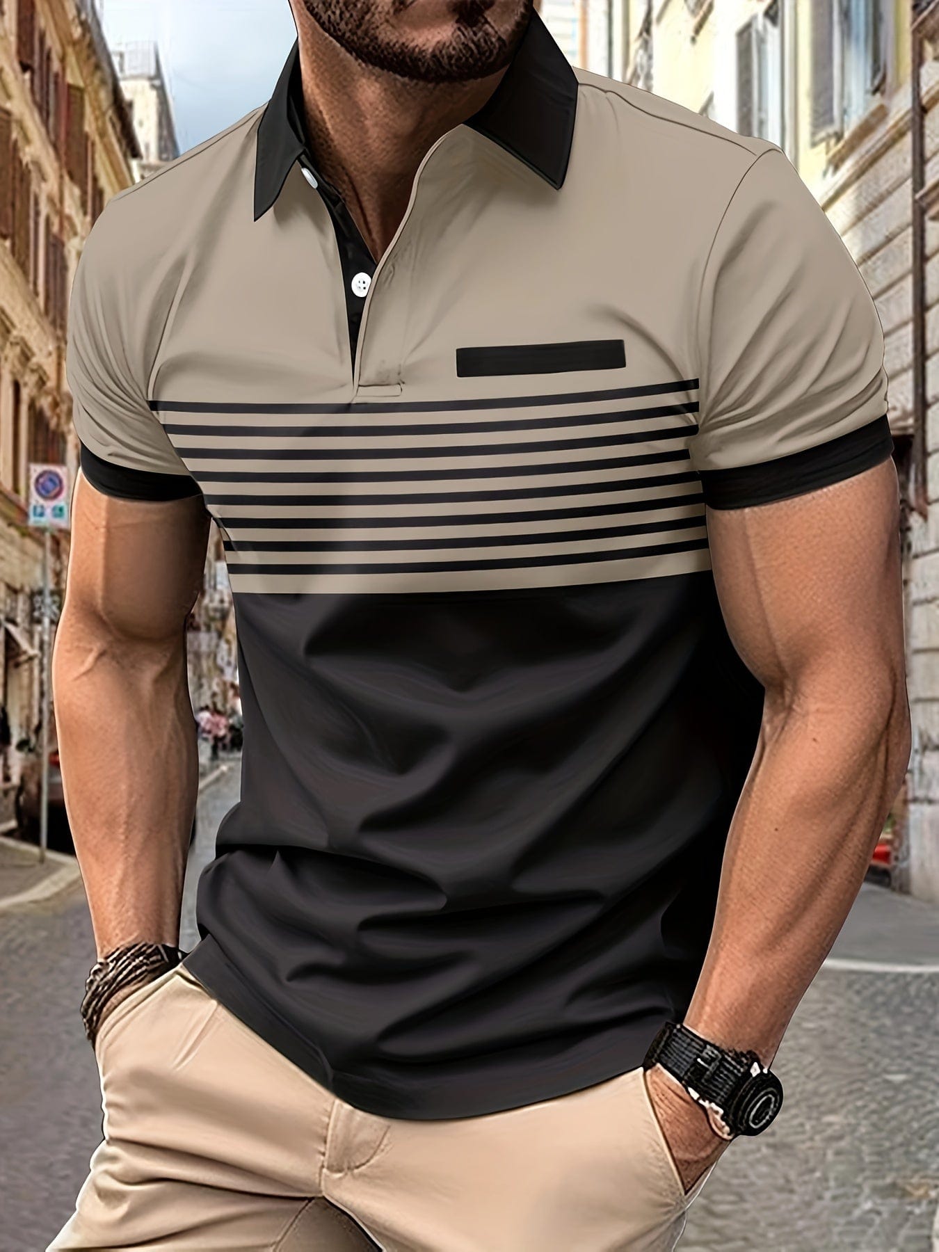 Polo Homme Marine à Rayures Courtes Manches