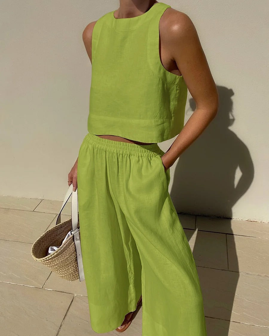 Tenue Élégante Femme en Lin - Ensemble Haut et Pantalon
