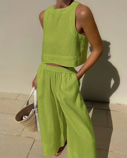 Tenue Élégante Femme en Lin - Ensemble Haut et Pantalon