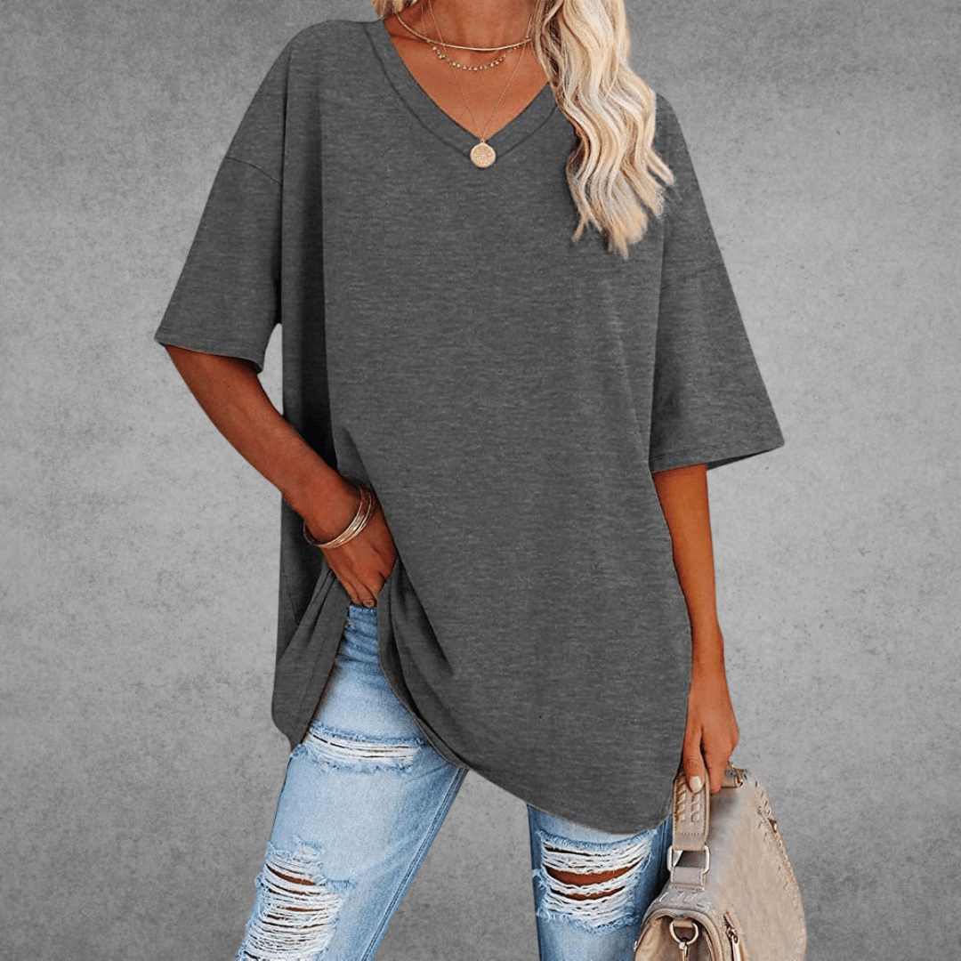 T-shirt Femme Décontracté – Col V et Tissu Doux
