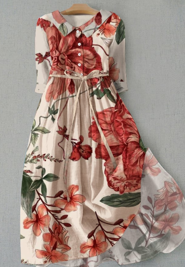 Robe Floral Élégante à Manches Longues pour Femmes