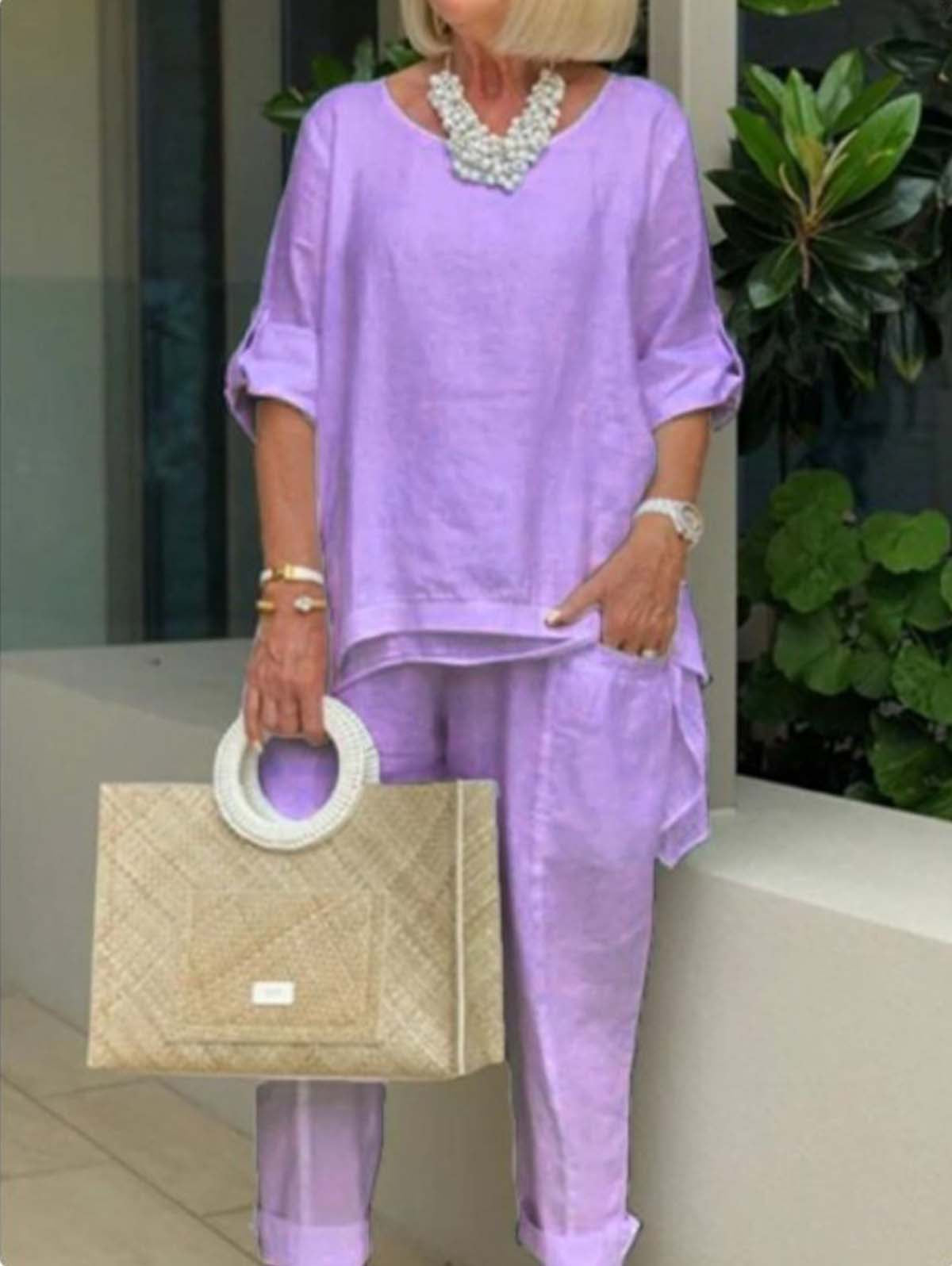 Robe Été Femme Lin Clair avec Sac Tressé