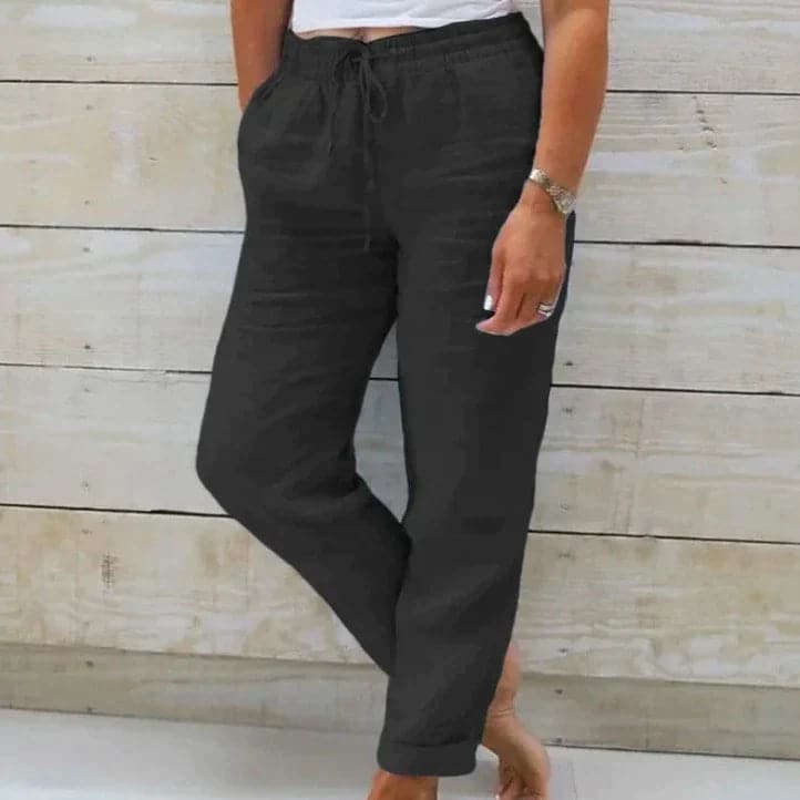 Pantalon Lin Élégant pour Femme Taille Haut