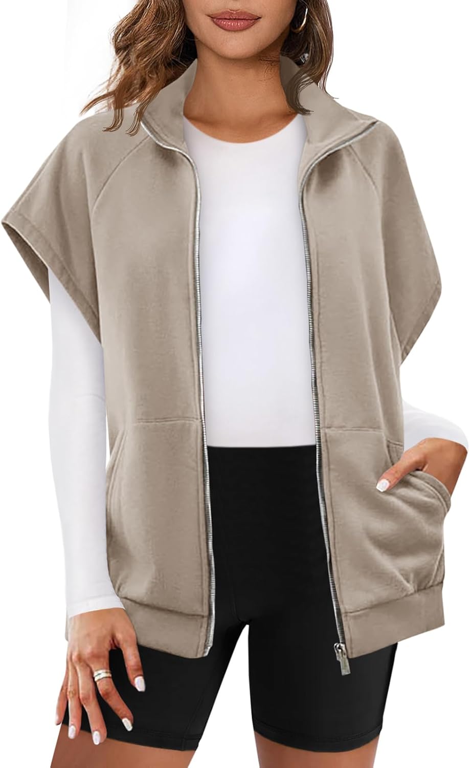 Gilet Décontracté Zippé avec Poches Côtelées pour Femme - LuxeStyle