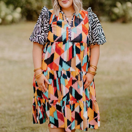 Robe Femme Imprimée Colorée Taille Midi - LuxeStyle