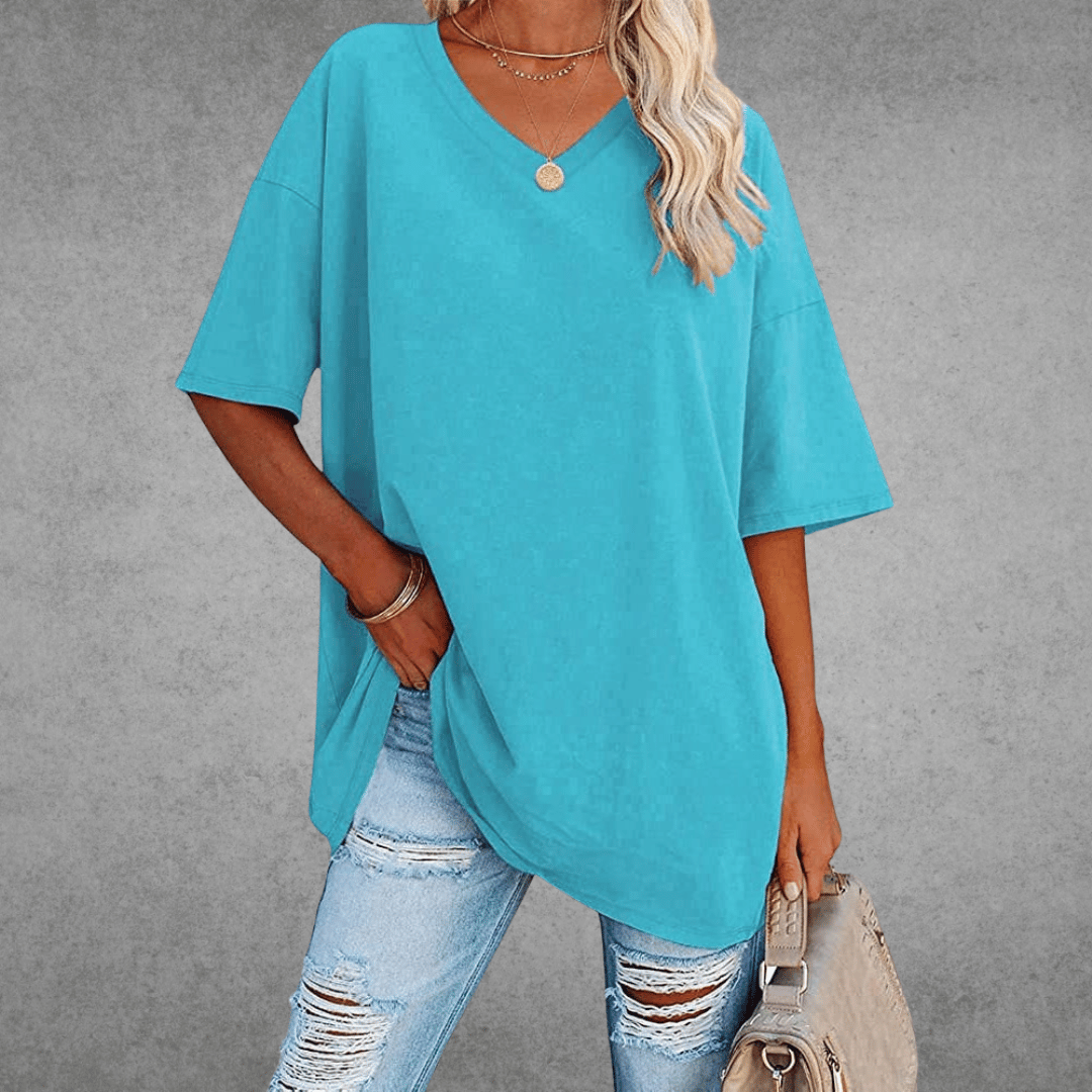 T-shirt Femme Décontracté – Col V et Tissu Doux