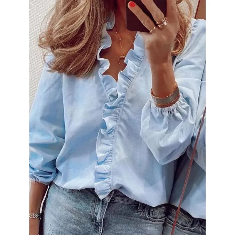 Chemisier femme élégant manches longues blanc pur