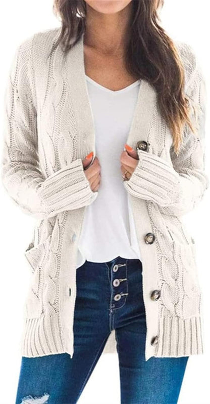 Gilet Femme Élégant – Cardigan Douillet à Câble avec Fermeture et Coupe Tendance