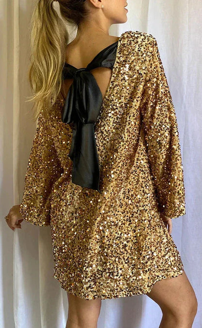 Robe de Soirée Élégante Femme - Robe de Cocktail Pailletée Taille Cintrée