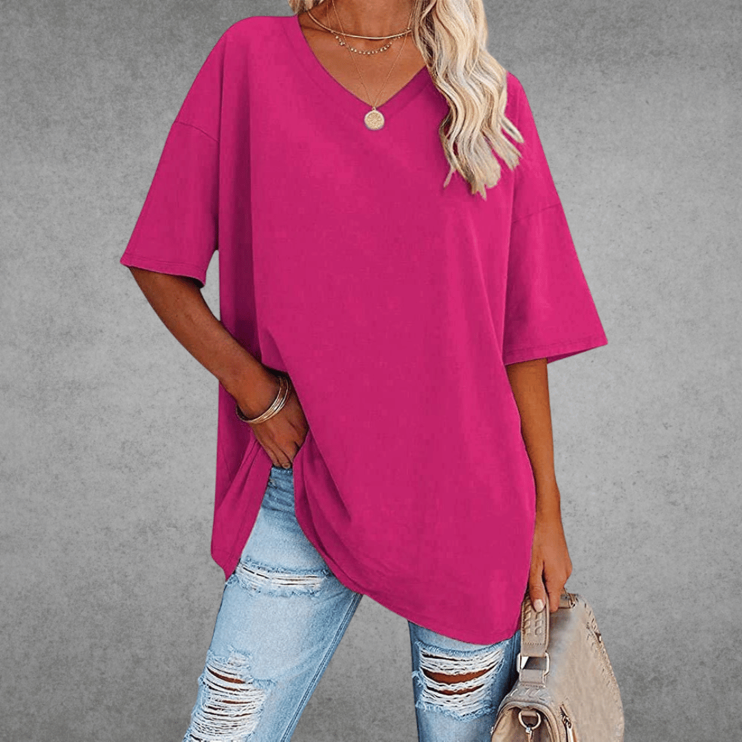 T-shirt Femme Décontracté – Col V et Tissu Doux