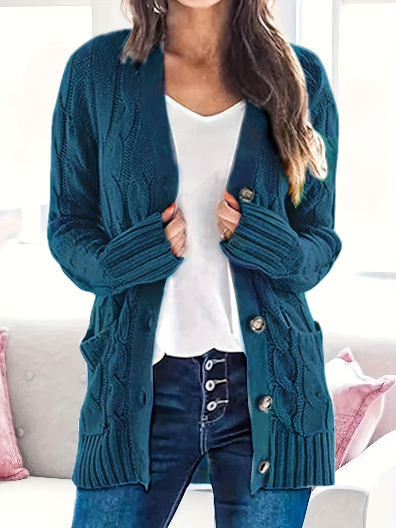 Gilet Femme Élégant – Cardigan Douillet à Câble avec Fermeture et Coupe Tendance