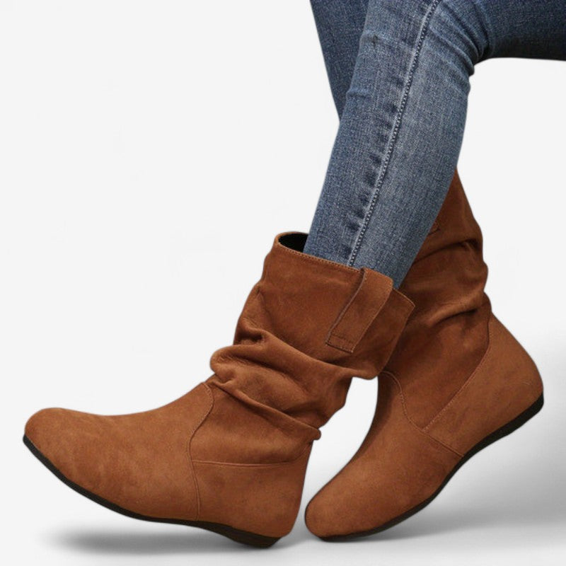 Bottines Femmes à Talon Plat et Bout Arrondi