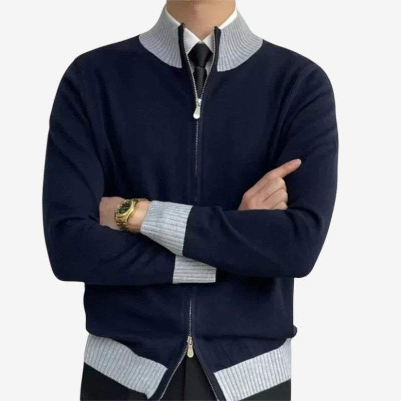 Cardigan Tricot Doux à Fermeture Éclair avec Manches Longues et Coupe Mince