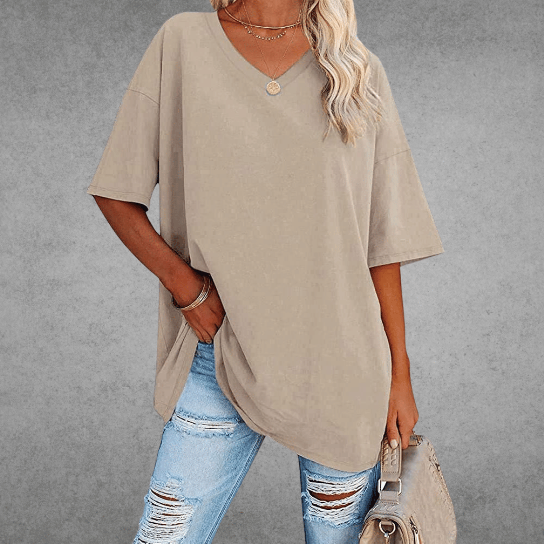 T-shirt Femme Décontracté – Col V et Tissu Doux