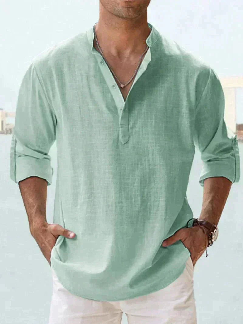 Chemise Homme Lin Élégant Rose Manches Longues