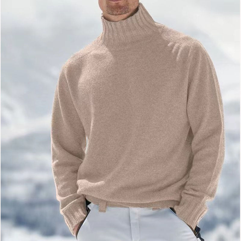 Pull Homme Hiver Laine Marine Col Montant