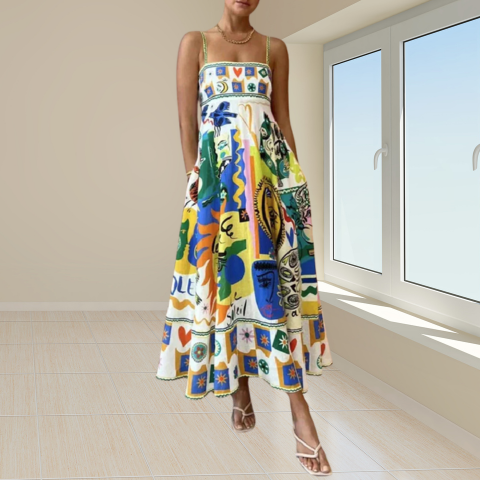 Robe Lin Élégante Femme Taille Midi