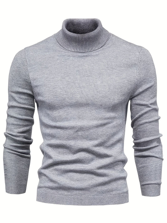 Pull Homme Col Roulé Slim Gris Cachemire - LuxeStyle